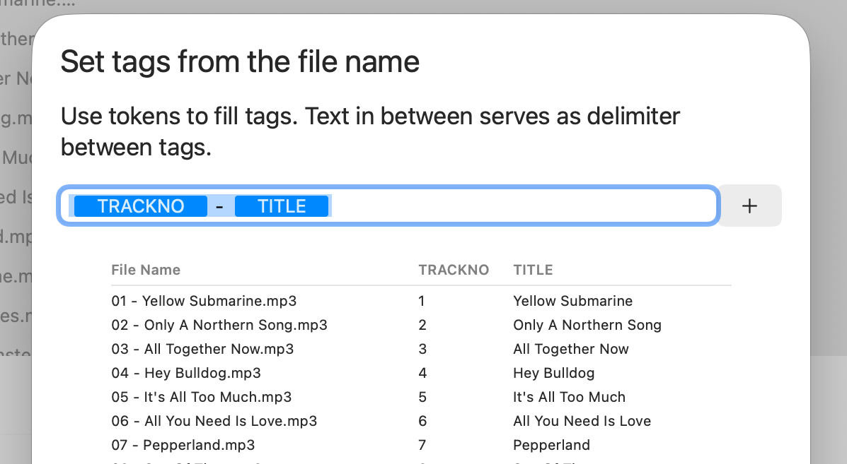Fill tags from file name